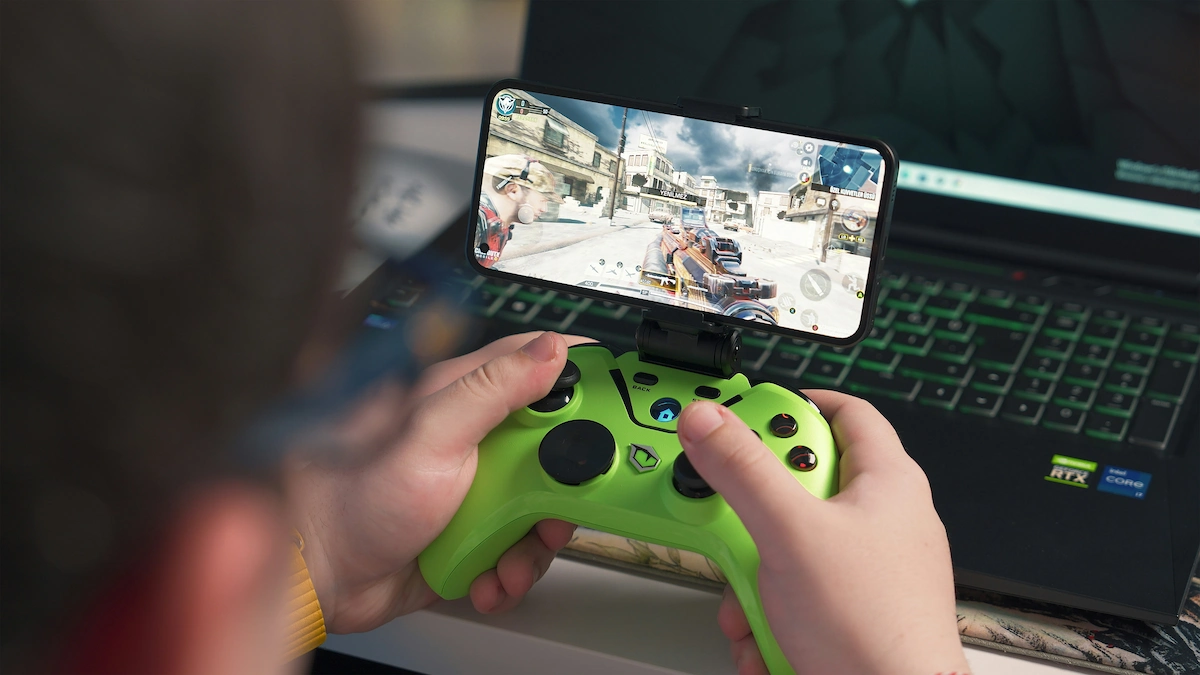 A person playing a game on a phone