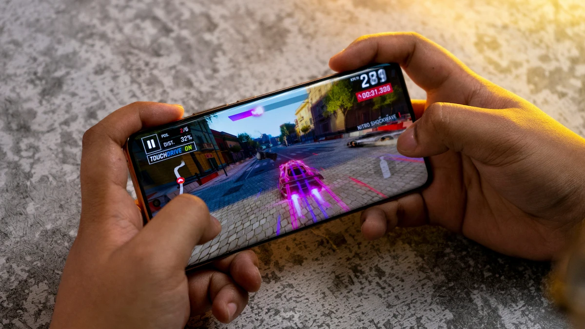 A person playing a game on a phone